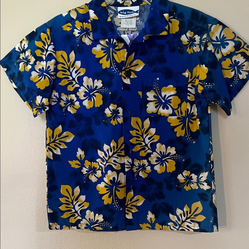 Vintage Kids Aloha Floral Hawaiian Boys Shirt Size 7​